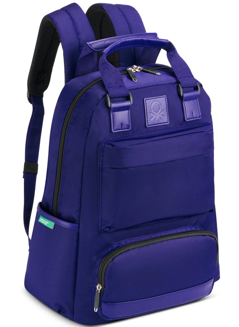UNITED COLORS OF BENETTON Color Block Tote 15.6" Laptop Backpack - Navy - Image 2